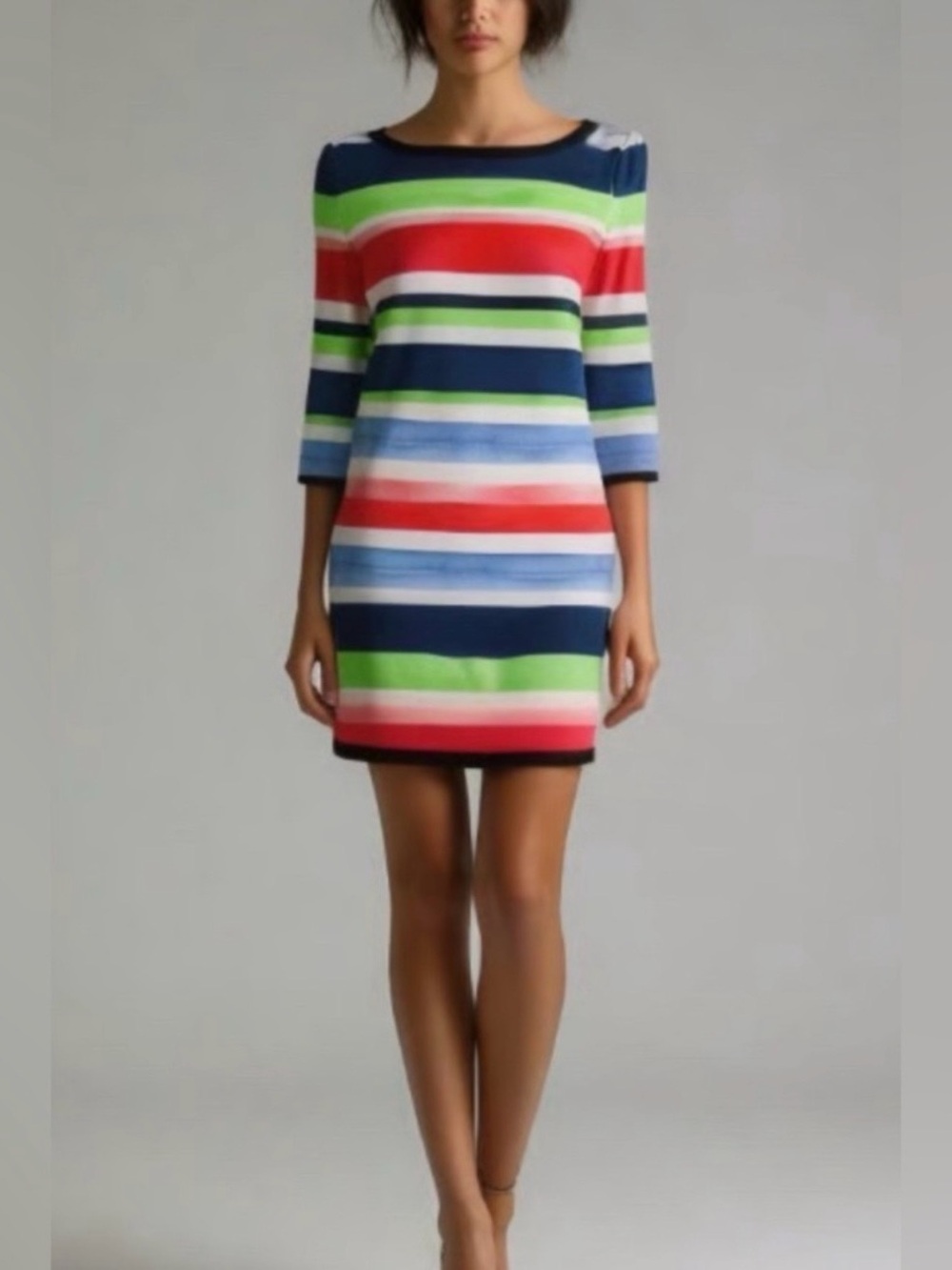 Vince Camuto Colorful Striped Boatneck Mini Dress - Size: 8